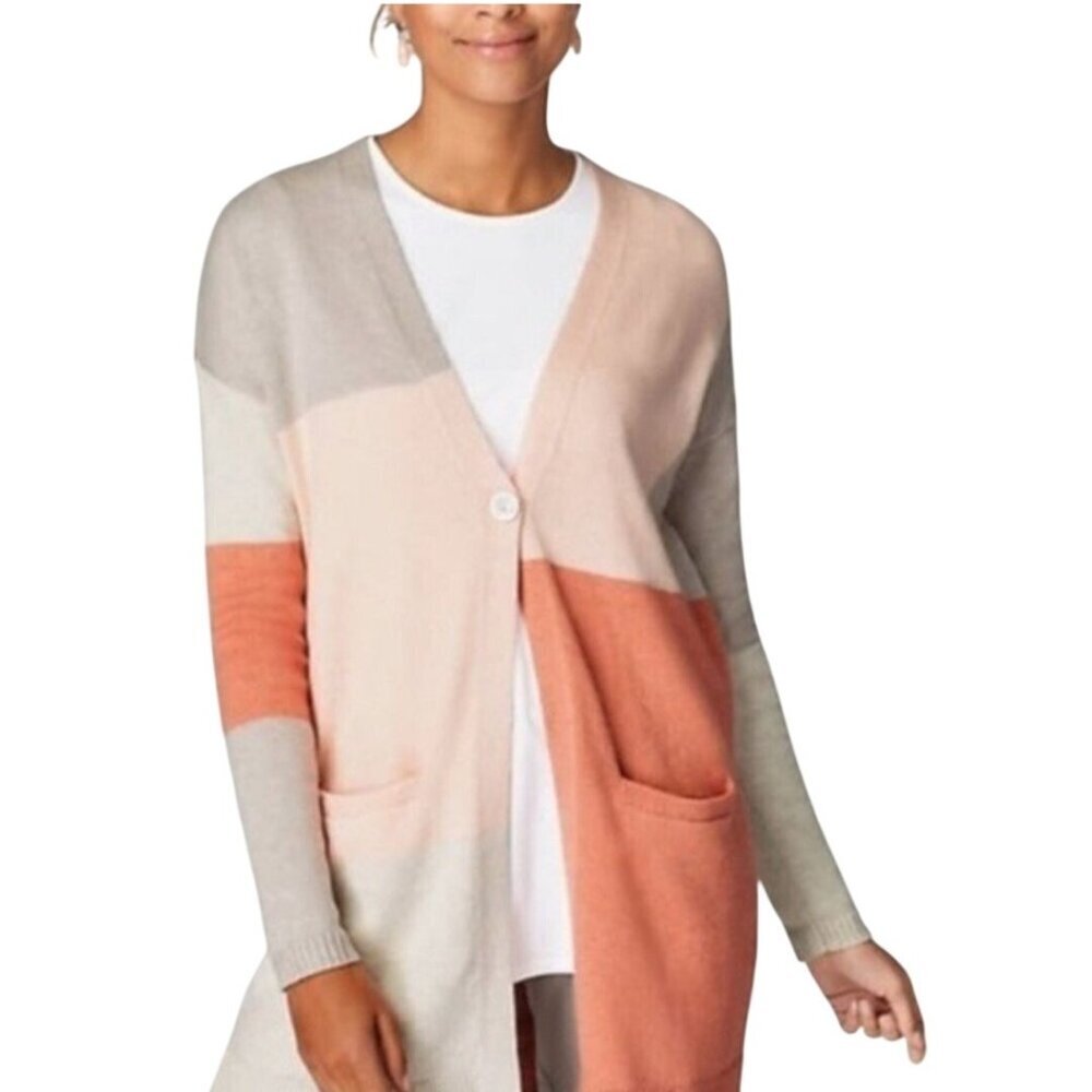 J. Jill Pure Jill Spring Colorblock Long Line One Button Cardigan Sweater Size L